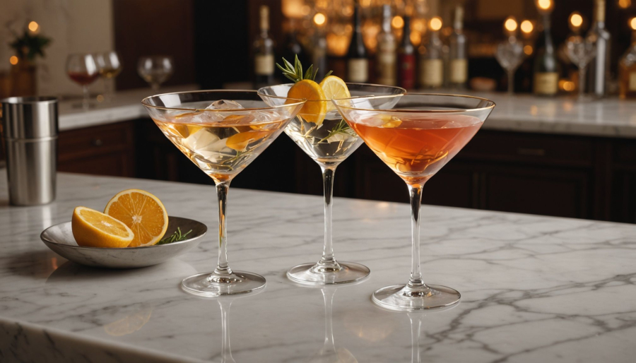 Stilvolle cocktails im passenden kristallglas praesentieren